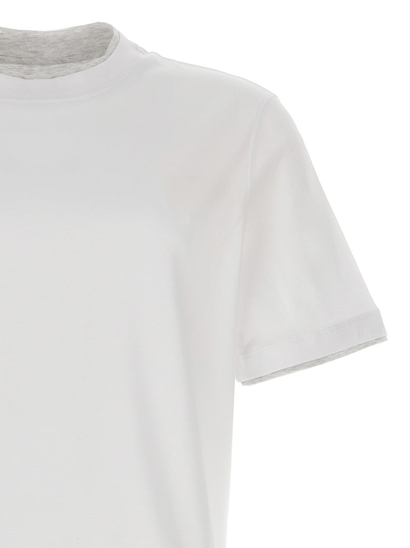Brunello Cucinelli Double Layer Cotton T-Shirt With Crewneck Design