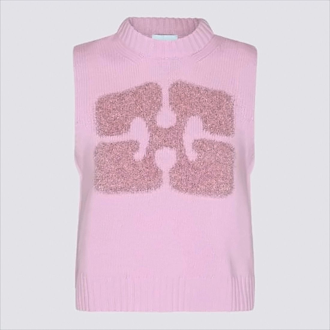 Ganni Sleeveless Textured Knitted Sweater Vest With High Ribbed Neckline