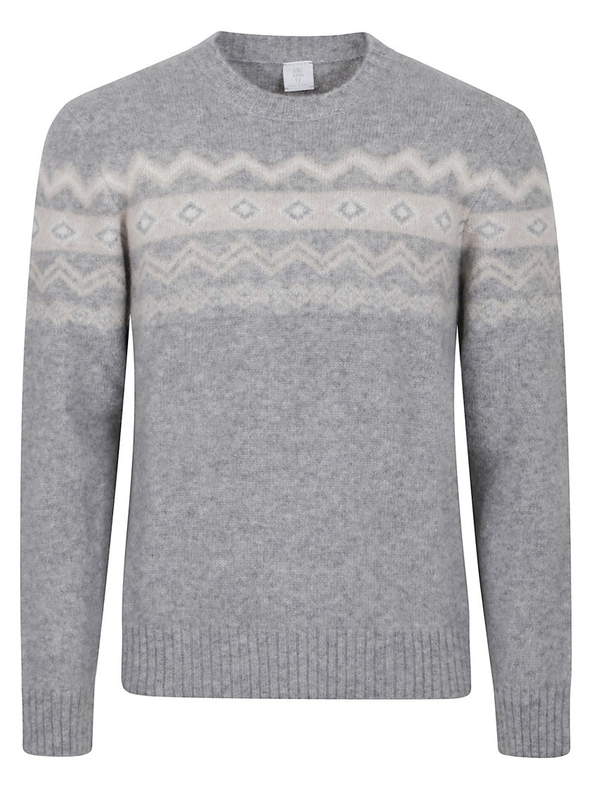 Eleventy Heathered Grey Crew-Neck Cashmere Blend Sweater