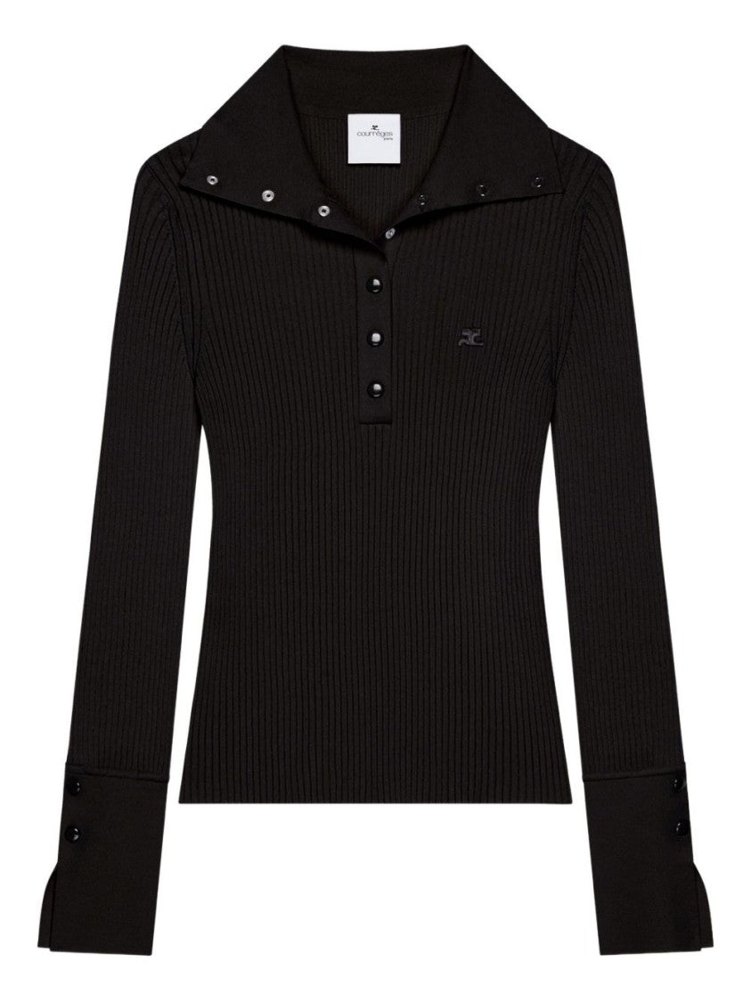 Courrèges Fitted Ribbed Long-Sleeve Top With Unique Collar