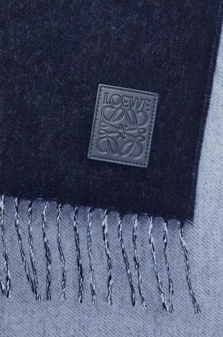 Loewe Reversible Wool And Cashmere Scarf With Fringed Ends