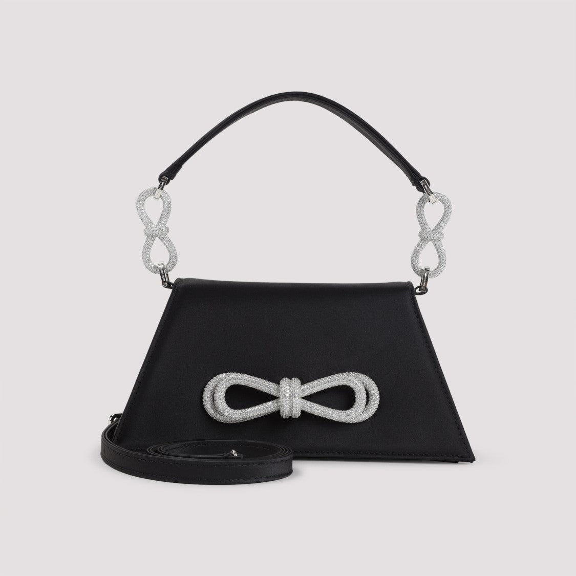 Mach & Mach Samatha Double Bow Satin Black Silk Shoulder Bag