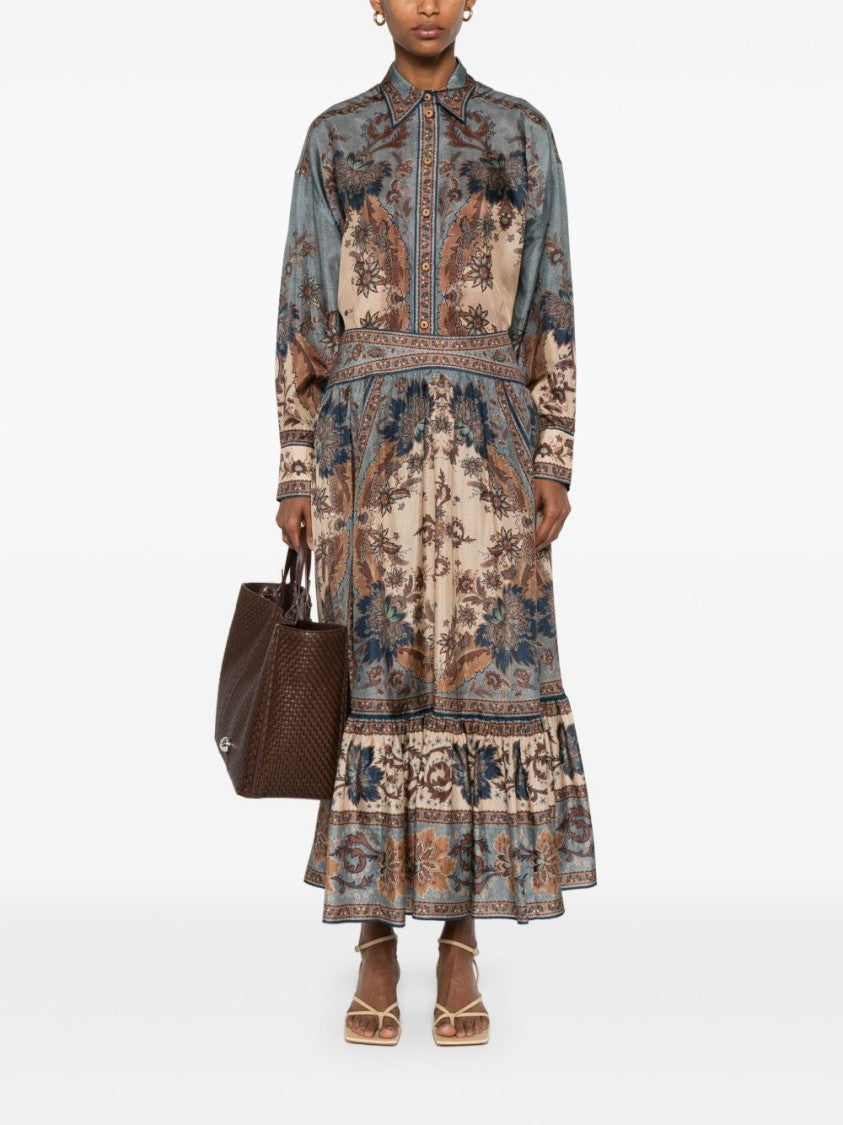 Zimmermann Silk Midi Skirt With Ruffled Hem