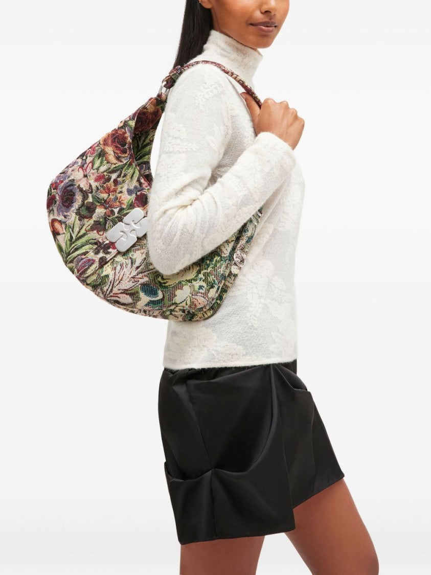 Ganni Shoulder Bag With Floral Tapestry Design