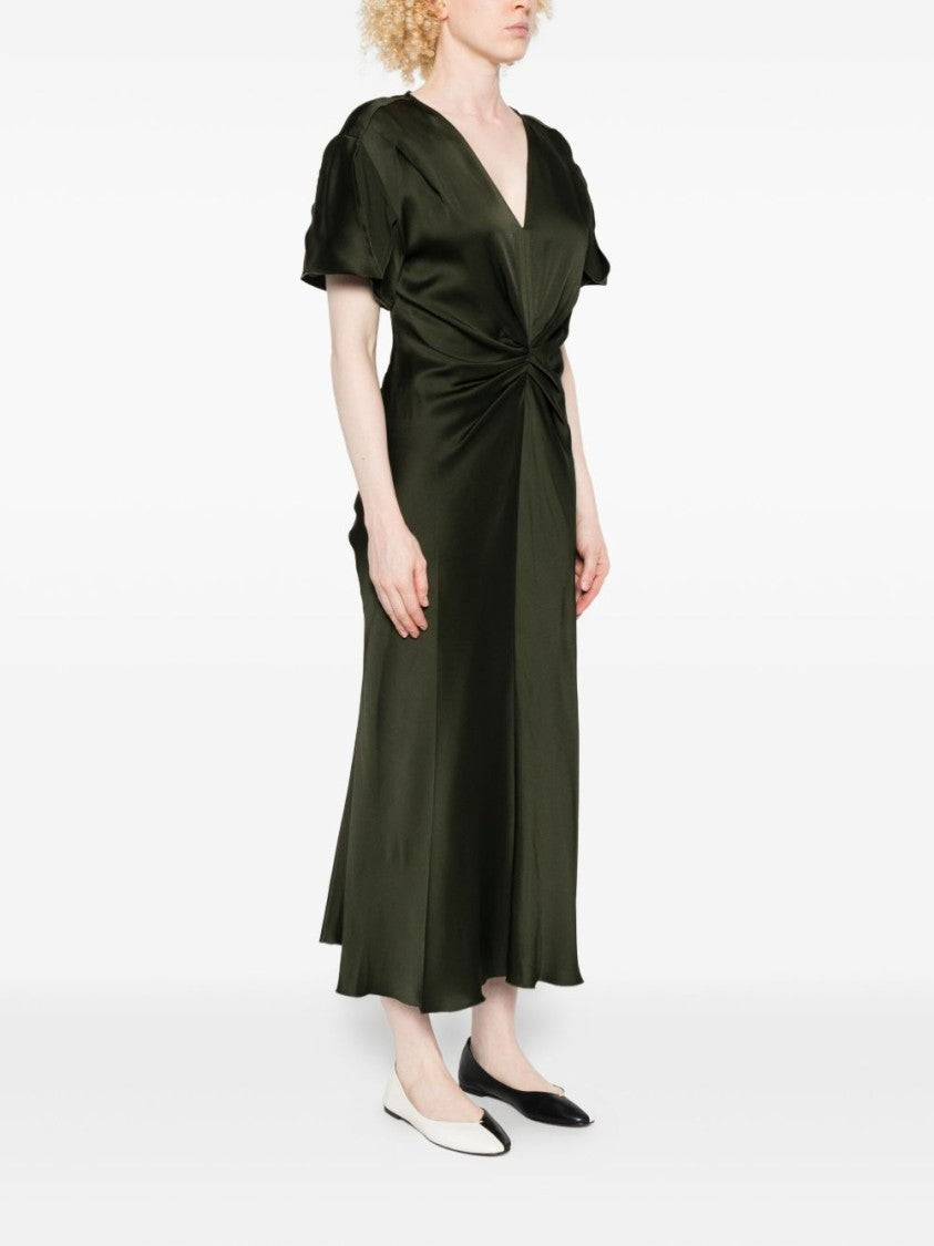 Victoria Beckham Midi Dress With Deep V-Neckline