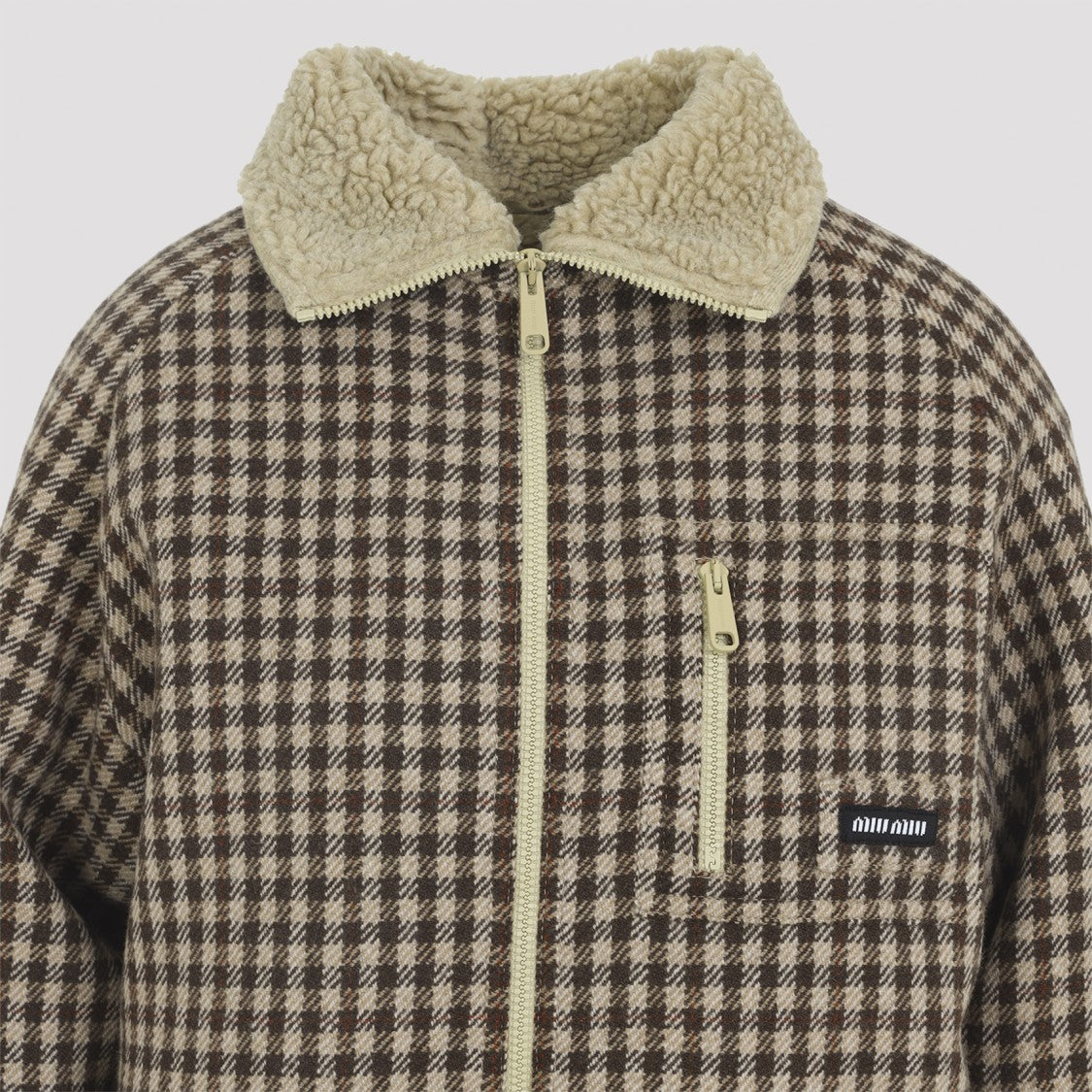Miu Miu Classic Checkered Jacket With Sherpa Collar