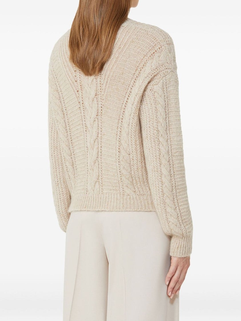 Max Mara Cropped Beige Sweater With Cable Knit Design