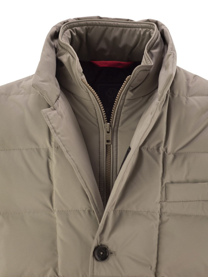 Fay Double-Front Quilted Checked Down Jacket