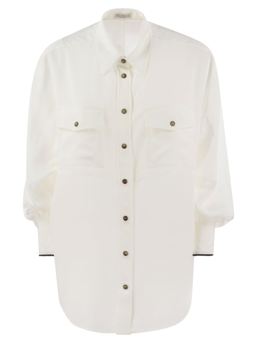 Brunello Cucinelli Silk Shirt With Snaps And Pockets