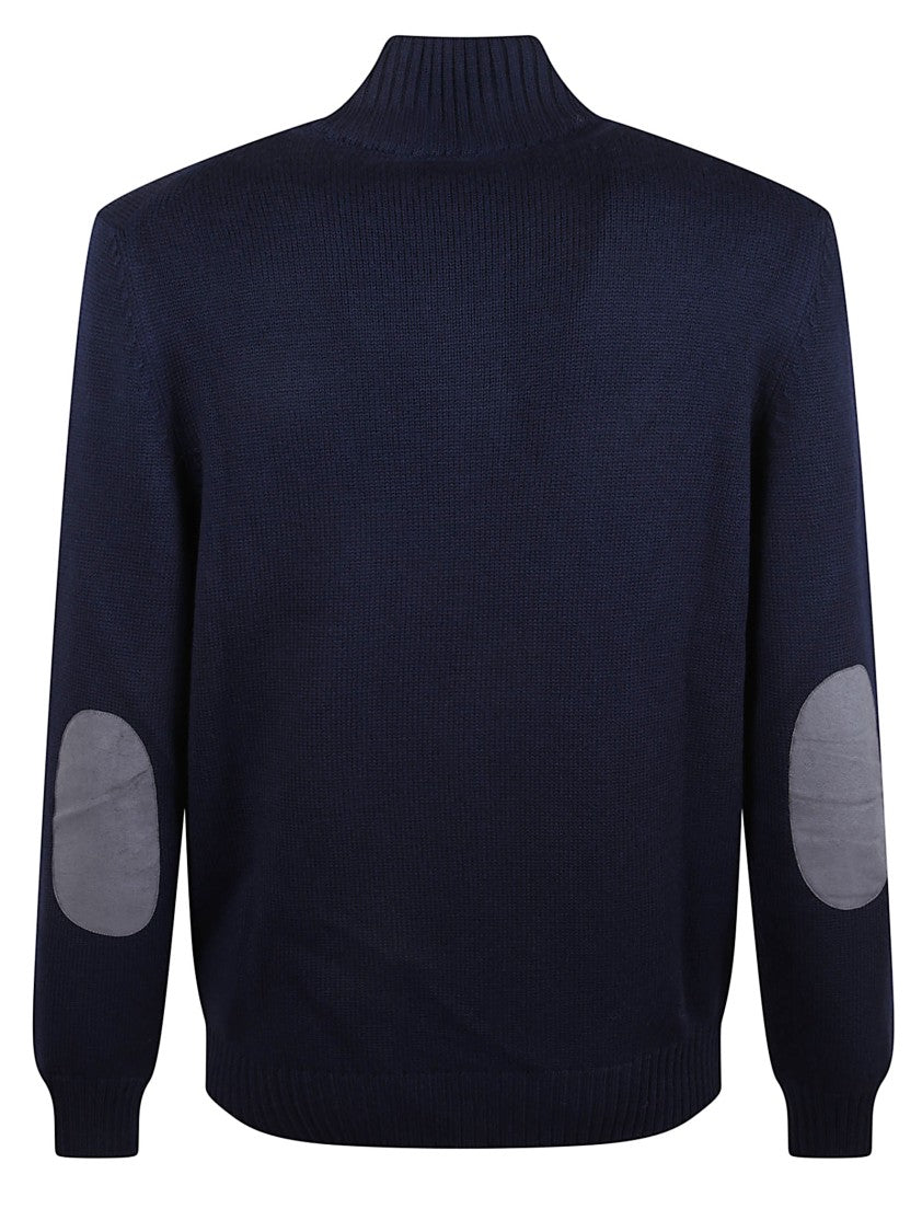 Fay Navy Wool Sweater With Iconic Polo Zip And Distinctive Hook