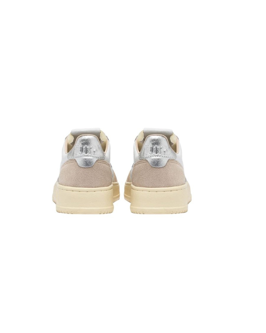 Autry Medalist Low Sneakers In White/Silver Leather