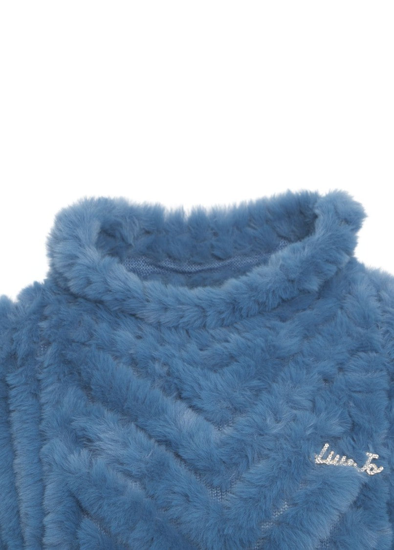 Liu Jo Chevron Pattern Faux Fur Poncho