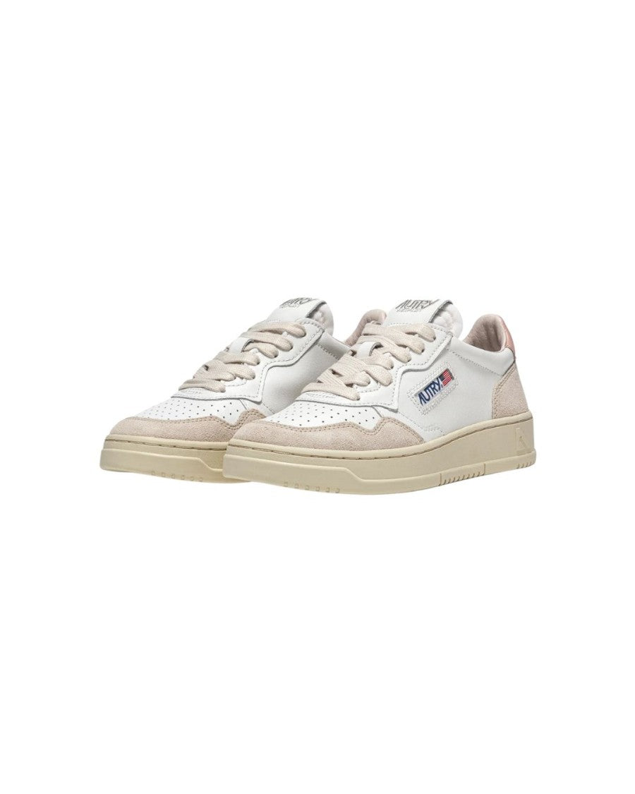 Autry White Leather And Powder Suede Sneakers With Perforated Design