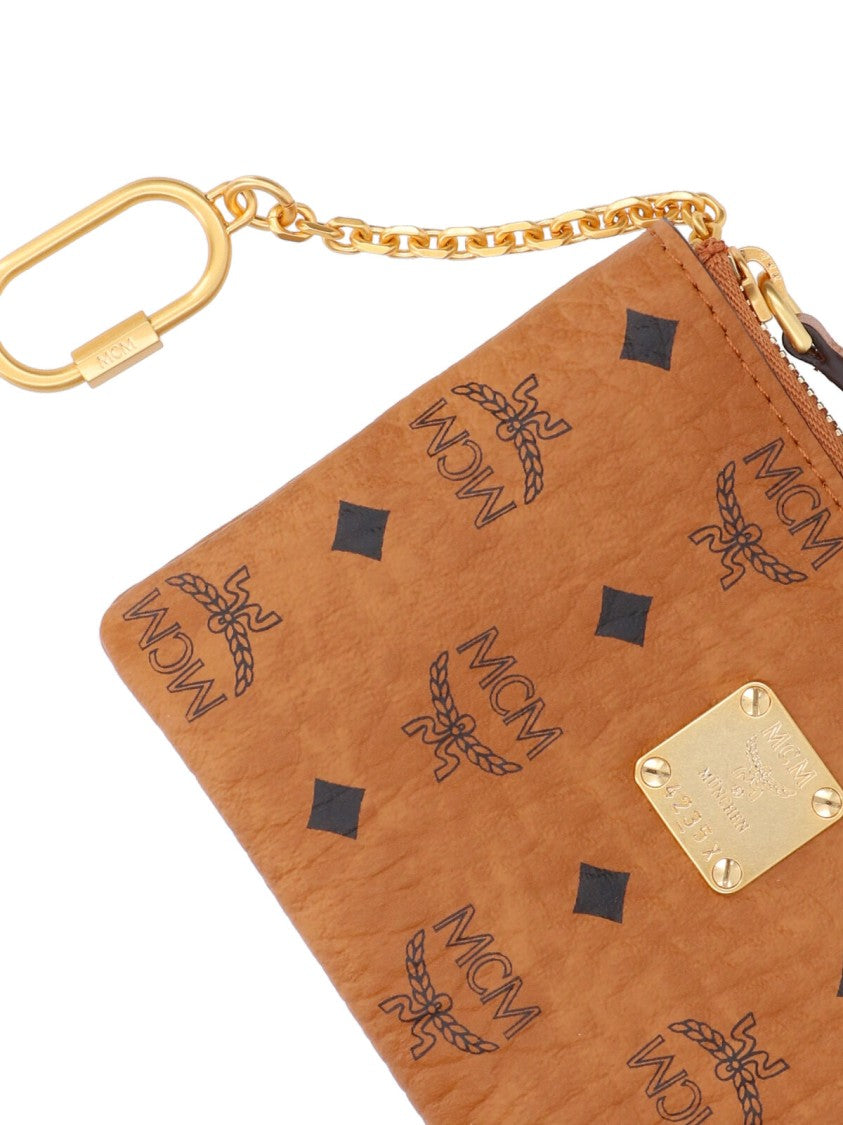 Mcm Textured Brown Leather Zip Wallet