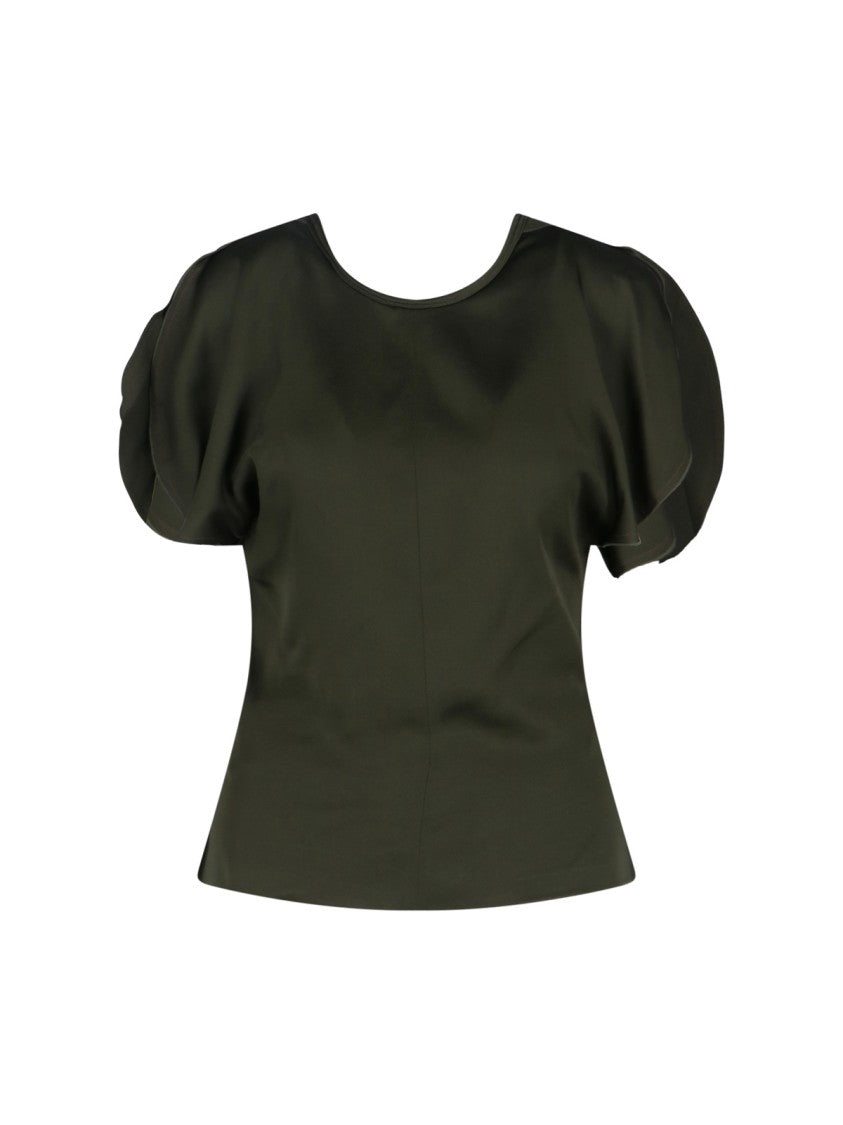 Victoria Beckham Draped Sleeve Top With V-Neck And Cut-Out Detail