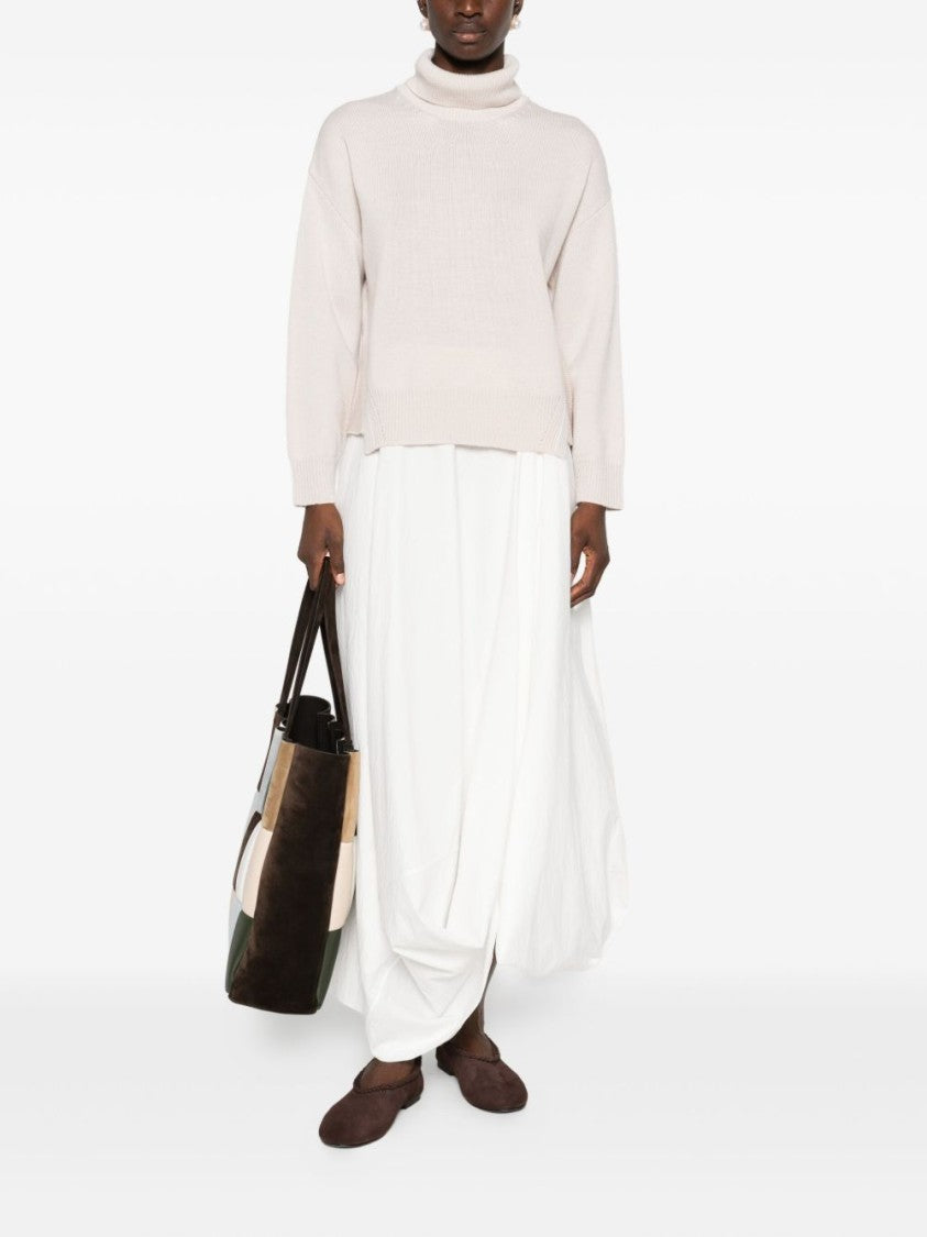 Alpha Studio Relaxed Fit White Merino Wool Sweater
