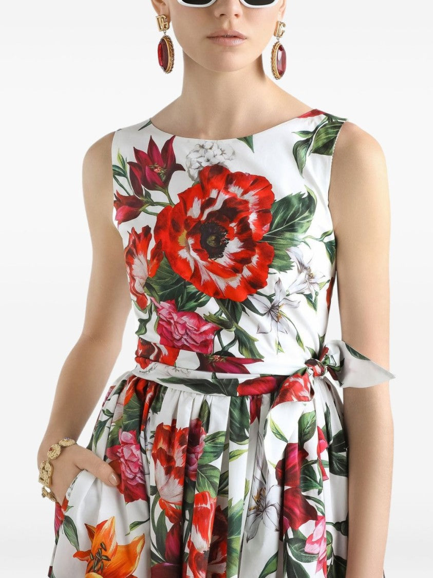 Dolce & Gabbana Floral Print Midi Dress With Fitted Bodice