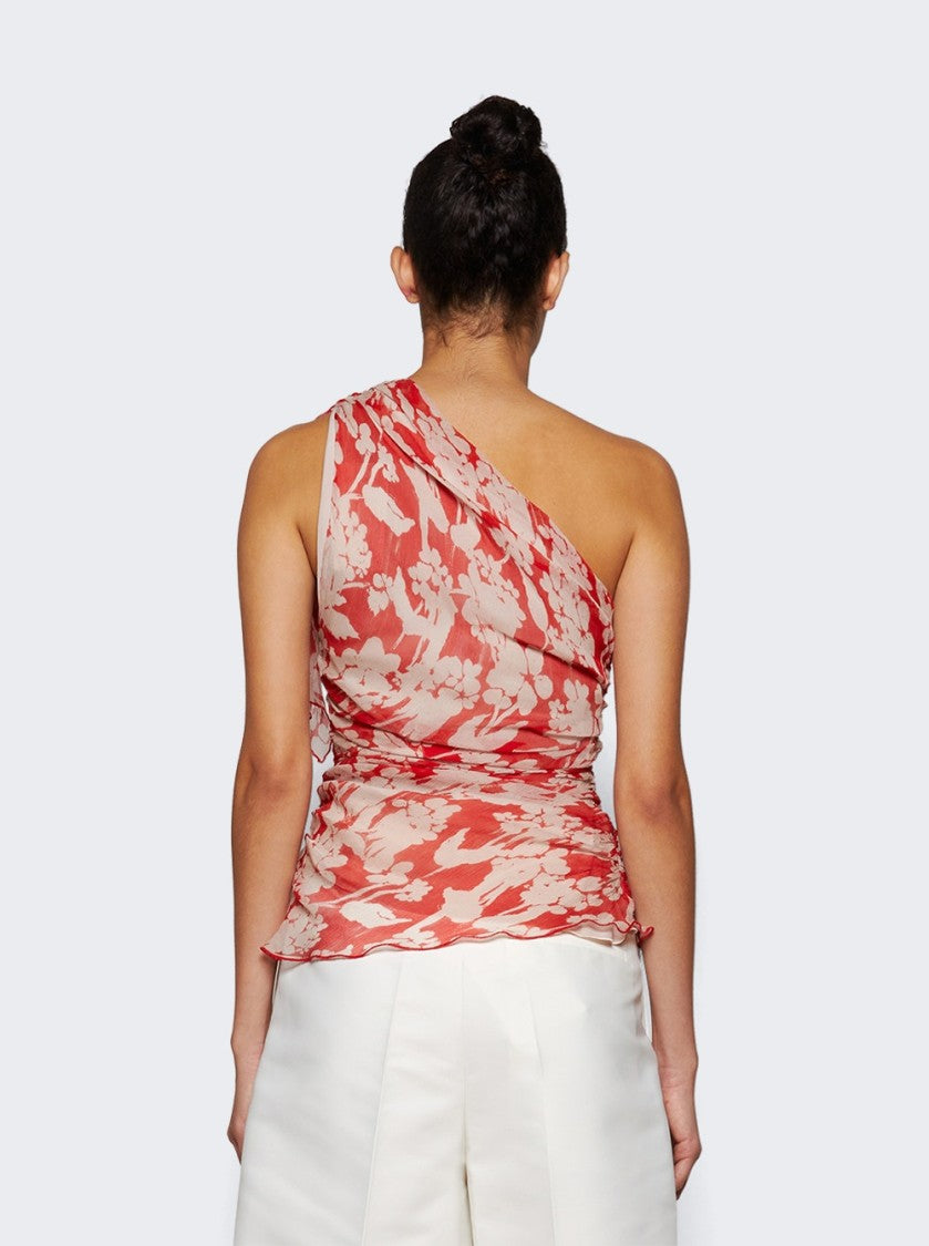 Victoria Beckham One Shoulder Draped Top Chilli And Blush
