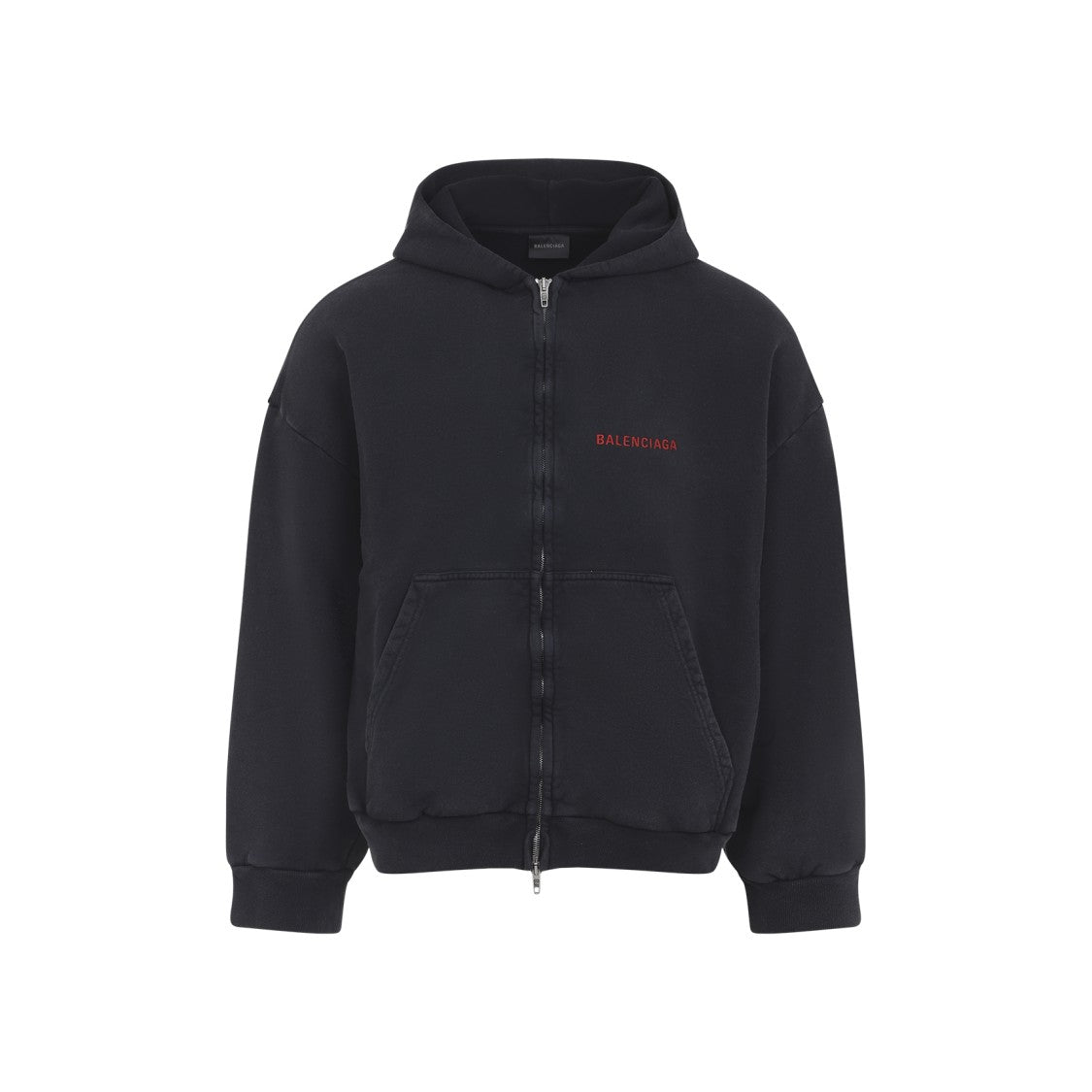 Balenciaga Faded Black Cotton Zip-Up Hoodie