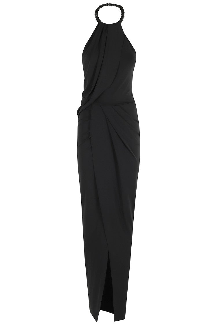 Amen Maxi Dress With American Torchons And Draped Design