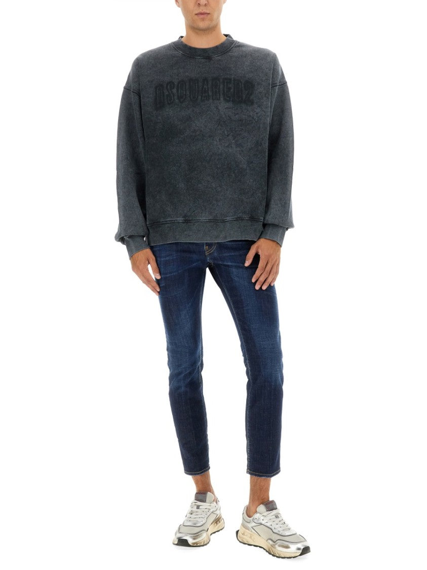 Dsquared2 Washed Black Sweatshirt With Embossed Logo