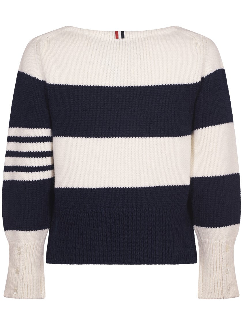 Thom Browne Rugby Stripe Jersey Stitch Boat Neck Pullover