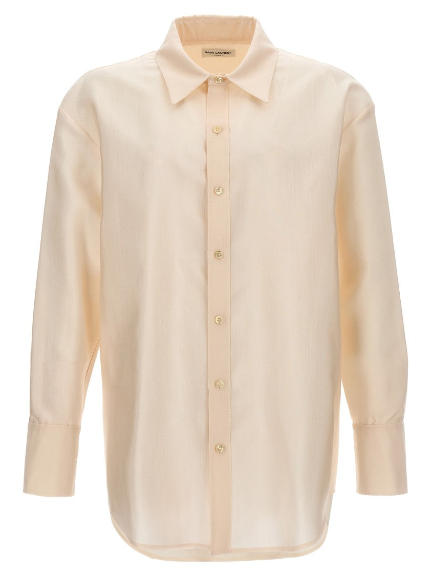 Saint Laurent Wool Blend Faille Shirt With Button Closure