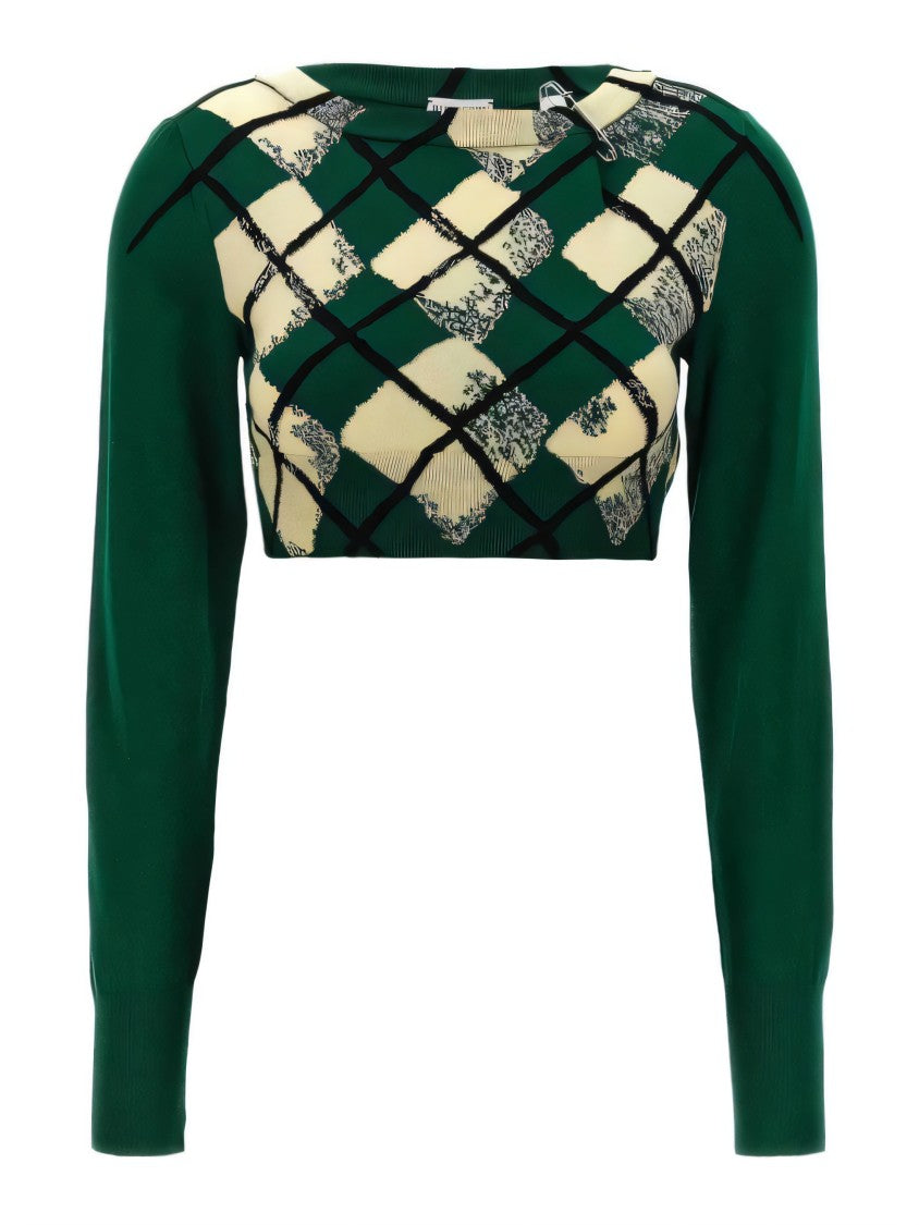 Burberry Cropped Argyle Knit Sweater