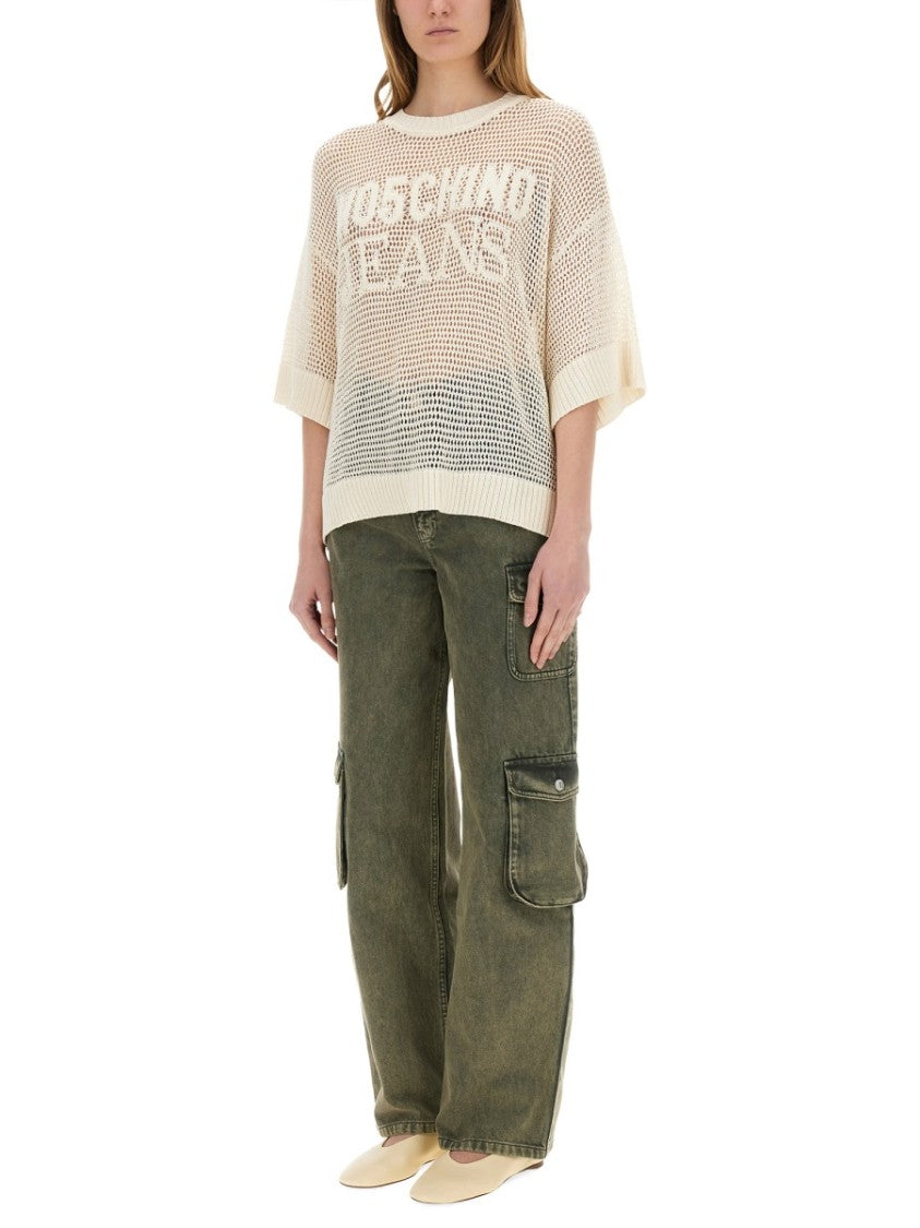 Moschino Mesh Knit Top With Logo