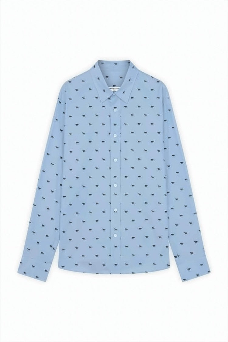 Maison Kitsuné Light Blue Long-Sleeve Shirt With Subtle Motifs And Classic Collar