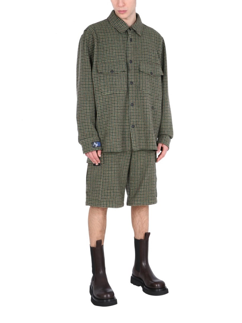 Msgm Checkered Wool Shirt With Classic Collar