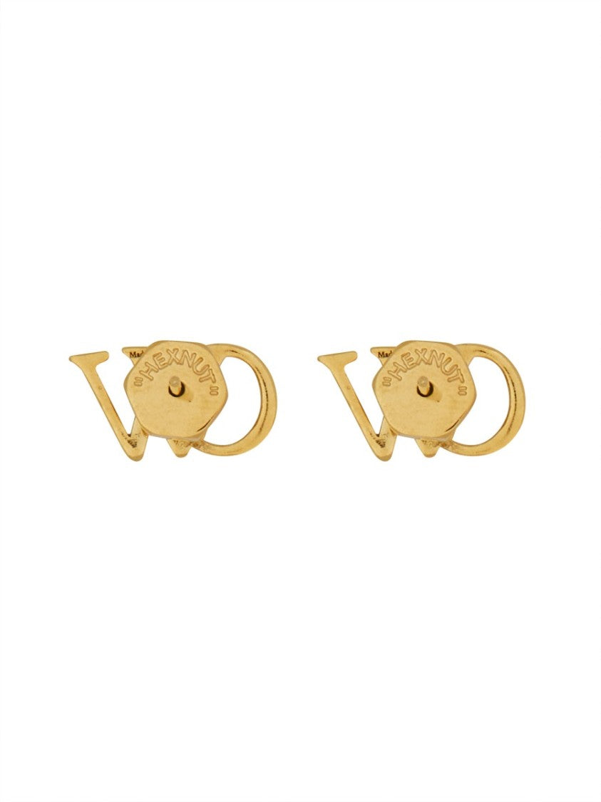 Off-White Logo Earrings With Distinctive Design And Sparkling Stones