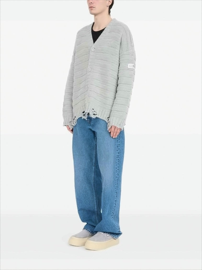 Mm6 By Maison Margiela Boxy Fit V-Neck Cardigan With Textured Knit