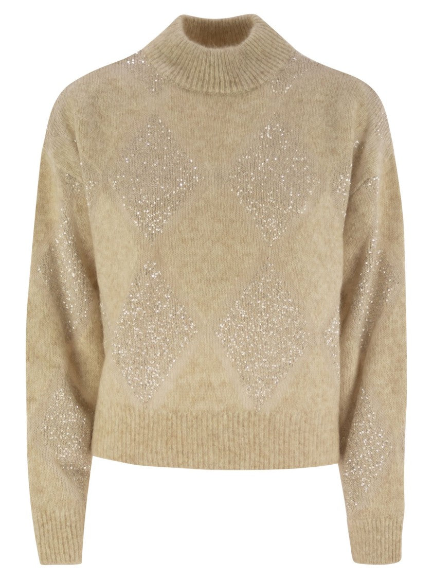 Brunello Cucinelli Dazzling Argyle Sweater In Wool And Mohair