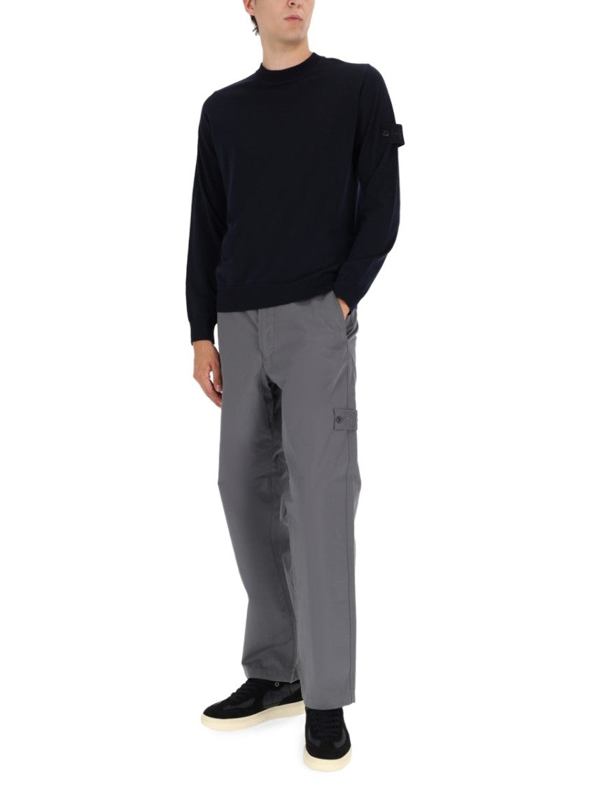 Stone Island Crew Neck Blue Sweatshirt In Virgin Wool