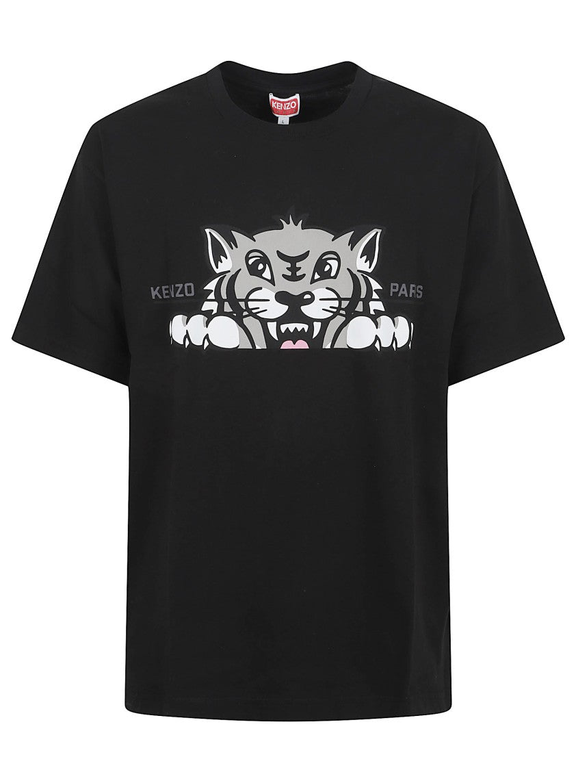 Kenzo Playful Black Oversized T-Shirt With Tiger Print