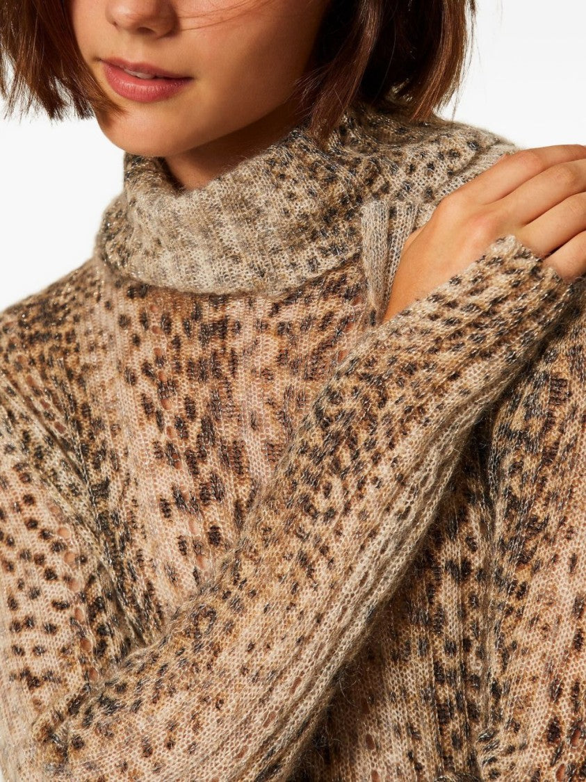 Twin-Set Ribbed Knit Sweater With Animal-Inspired Pattern