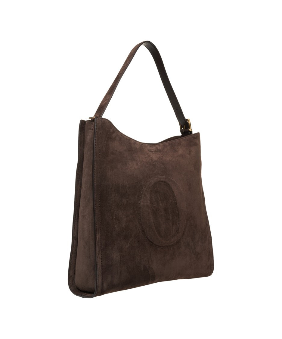 Orciani Suede Shopper Bag With Single Handle And Embossed Logo