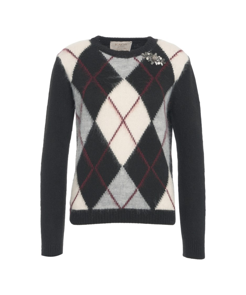 Kaos Diamond Pattern Sweater With Decorative Pin