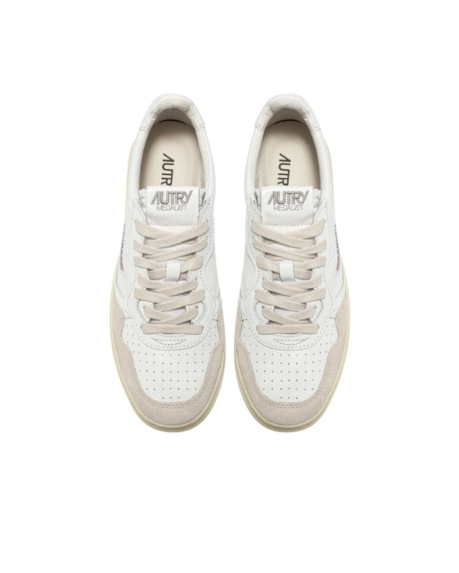 Autry Medalist Low Sneakers In White Leather And Beige Suede