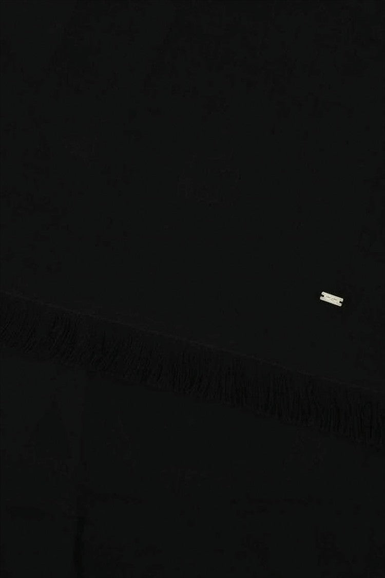 Saint Laurent Long Rectangular Black Wool Scarf With Fringed Edges