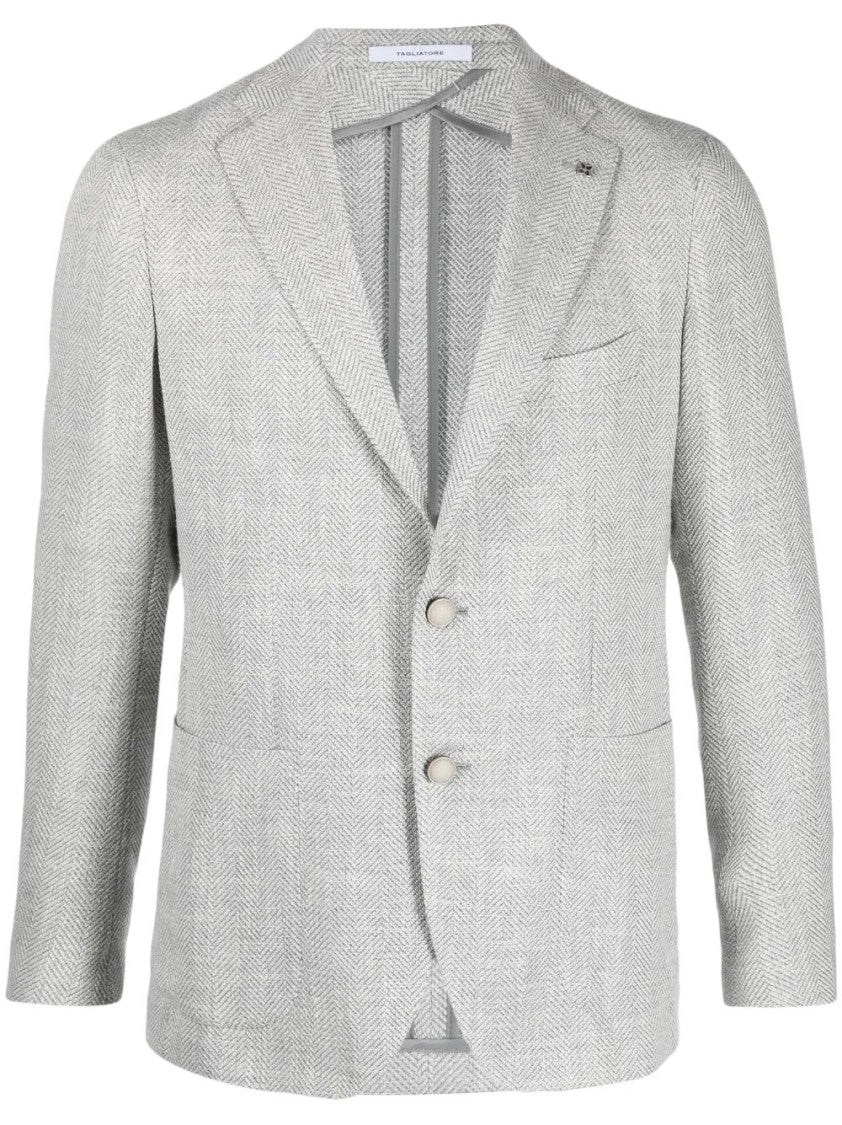 Tagliatore Herringbone Men's Jacket With Fabric Blend And Tailored Fit