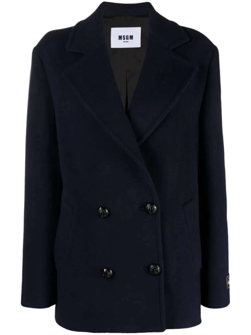 Msgm Double-Breasted Logo-Patch Jacket