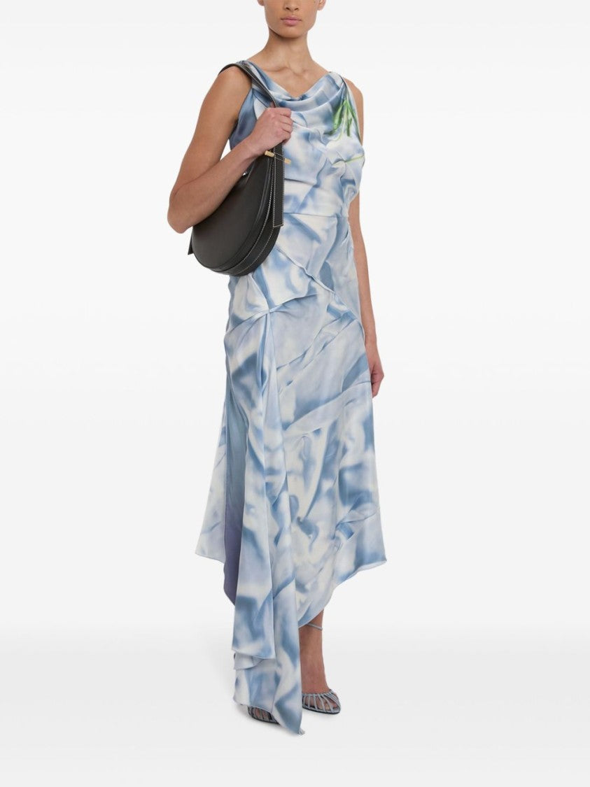 Victoria Beckham Asymmetrical Blue Evening Dress With Draped Neckline