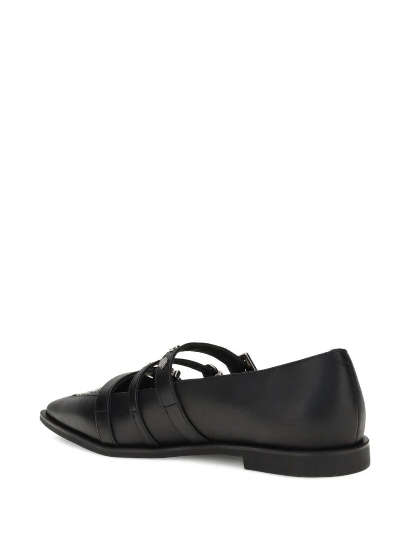 Pinko Pointed Toe Flat Shoes With Straps And Stud Accents