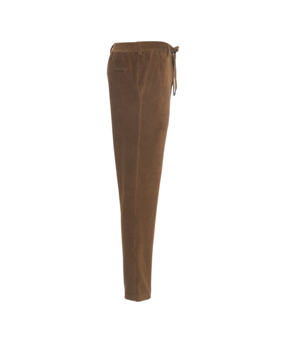 Circolo 1901 Textured Corduroy Trousers With Drawstring Waist And Tailored Silhouette