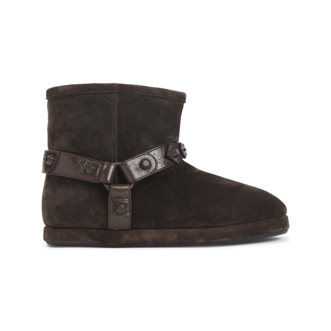 Balenciaga Ankle-Length Dark Brown Suede Boots With Metal Studs
