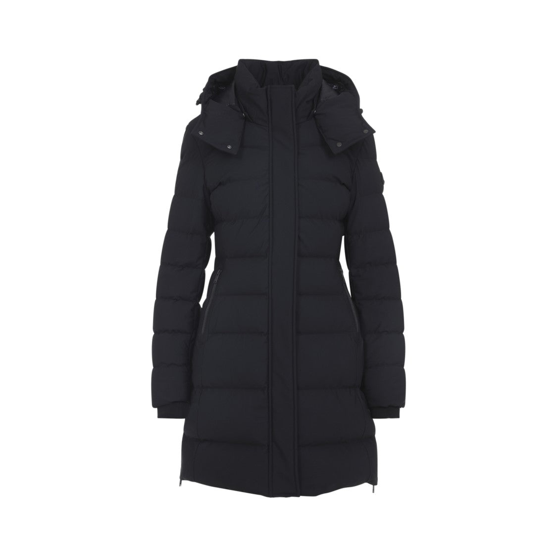 Moose Knuckles Long Fitted Padded Coat With Detachable Hood And High Collar