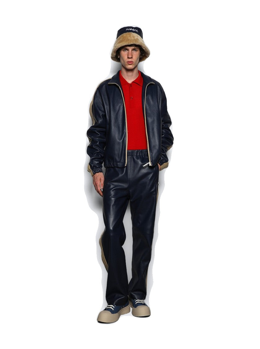 Marni Leather Bomber Jacket Navy