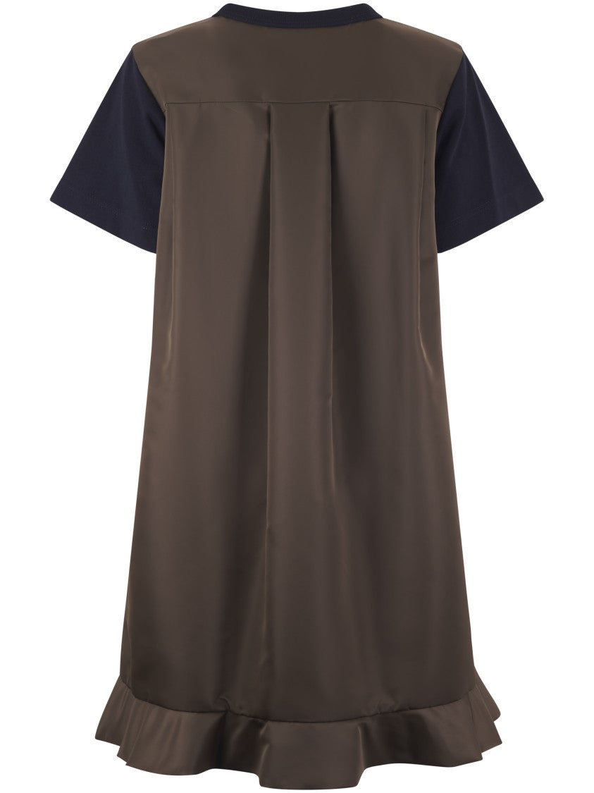 Sacai Textured Nylon Twill And Cotton Jersey Dress
